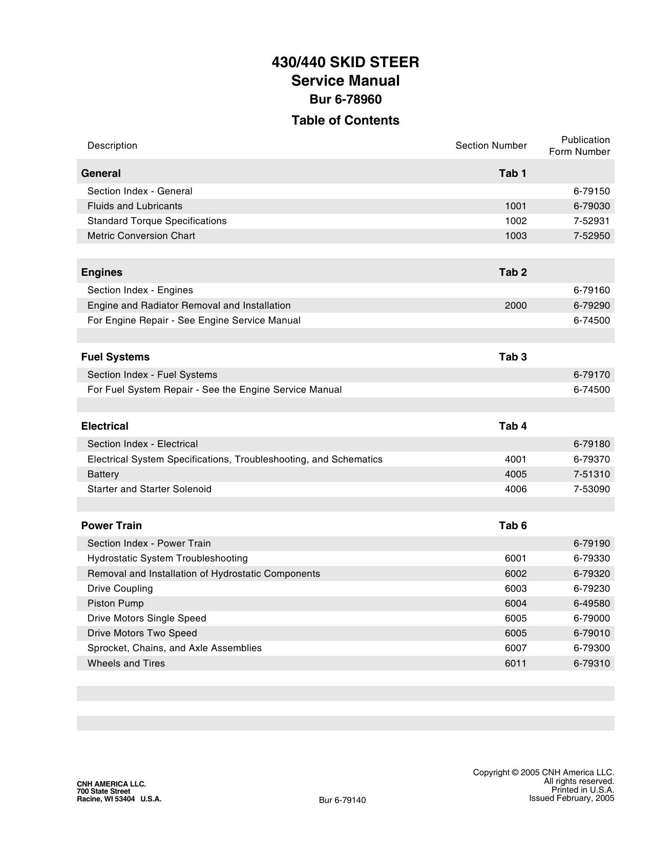 430 440 SKID STEER Service Manual